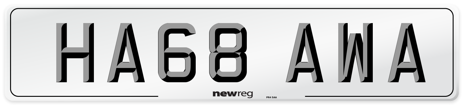 HA68 AWA Number Plate from New Reg